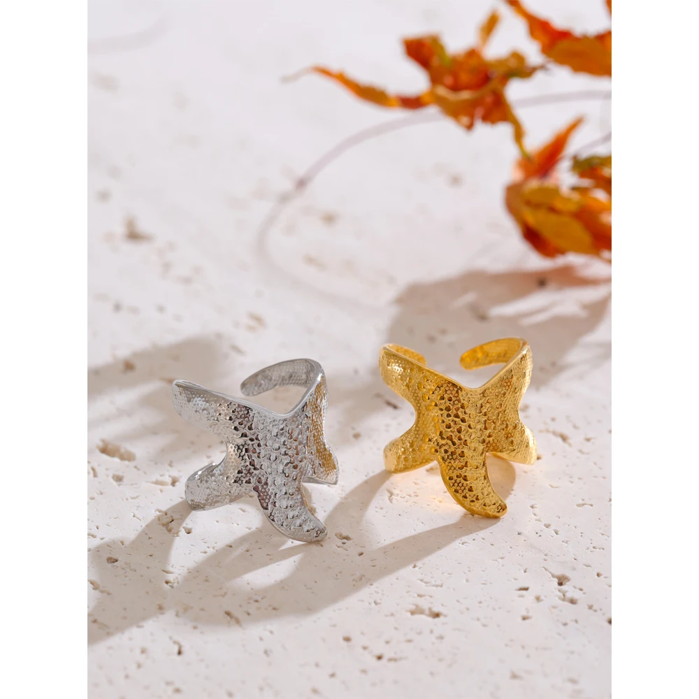 Yhpup Starfish Open Ring Waterproof 18K PVD Plated Jewelry