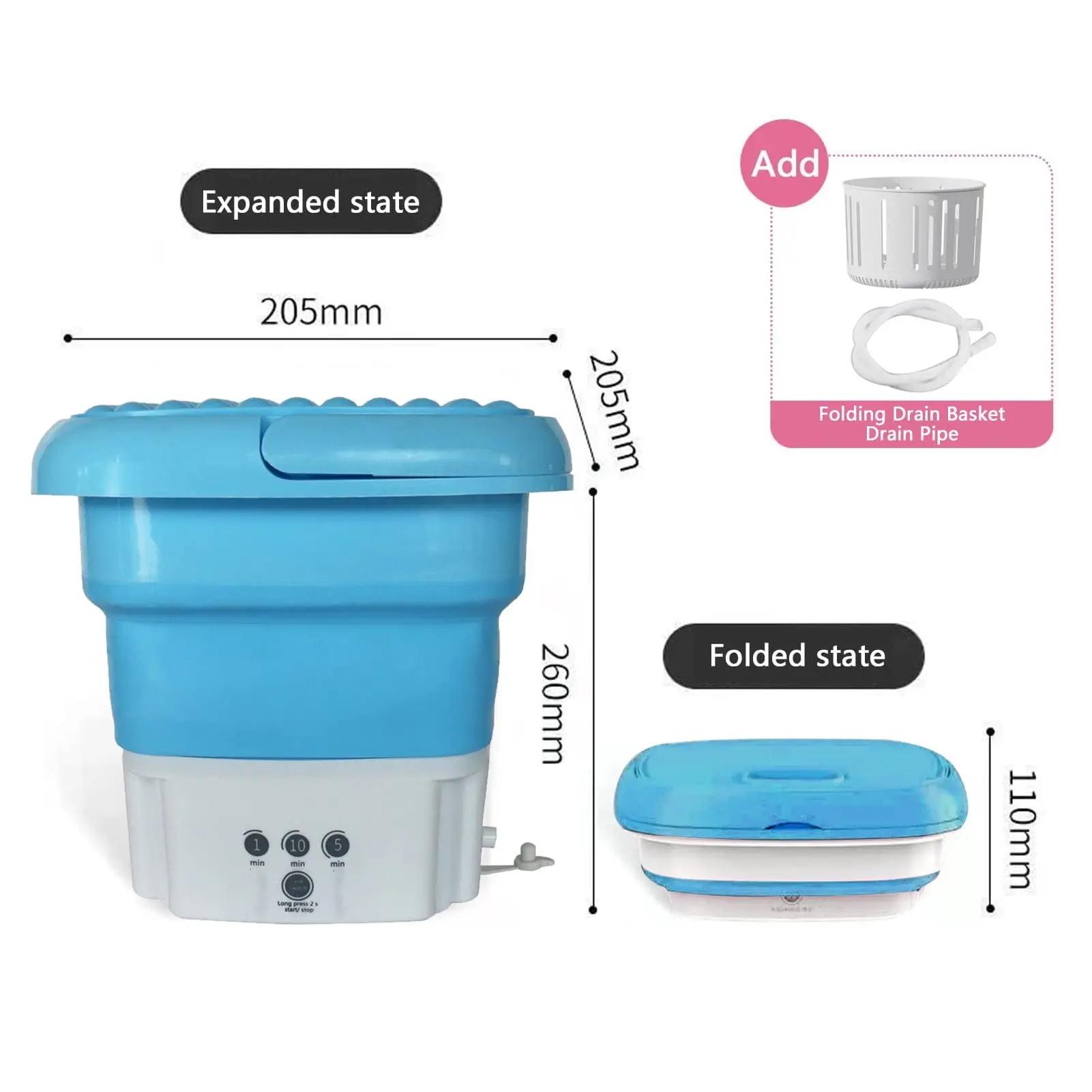 mini petite laveuse pliable,Machine à laver portable, laveuse à linge  portable 6L, laveuse à linge électrique à lumière bleue avec bac de  vidange, pour la maison, les affaires, les voyages(rose) : 