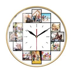 Customized Photo Collage Silent Wall Clock - Personalized Home Decor Gift (Wooden Frame Clock)
