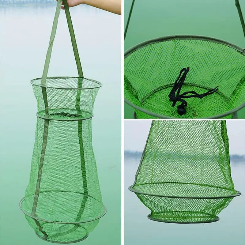 Fishing Traps Fishing Net Trap Fish Basket Drawstring Opening Collapsible Fishing Net Cage For Live Fish