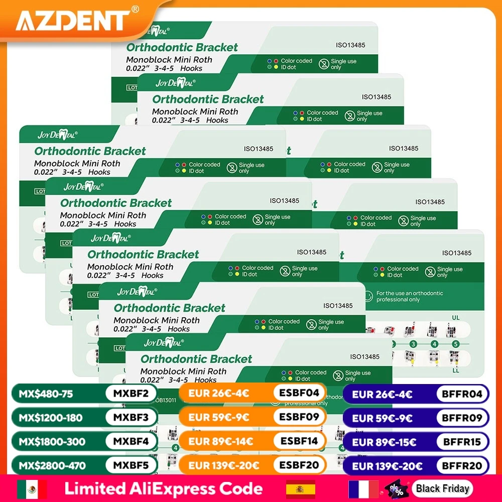 ชุดอุปกรณ์จัดฟันแบบโลหะขนาดเล็ก 10 แพ็ค แบบ MIM Monoblock Mesh Base Roth/MBT ขนาด 0.022/0.018 พร้อมตะขอ 3-4-5 จำนวน 20 ชิ้น/แพ็ค 1