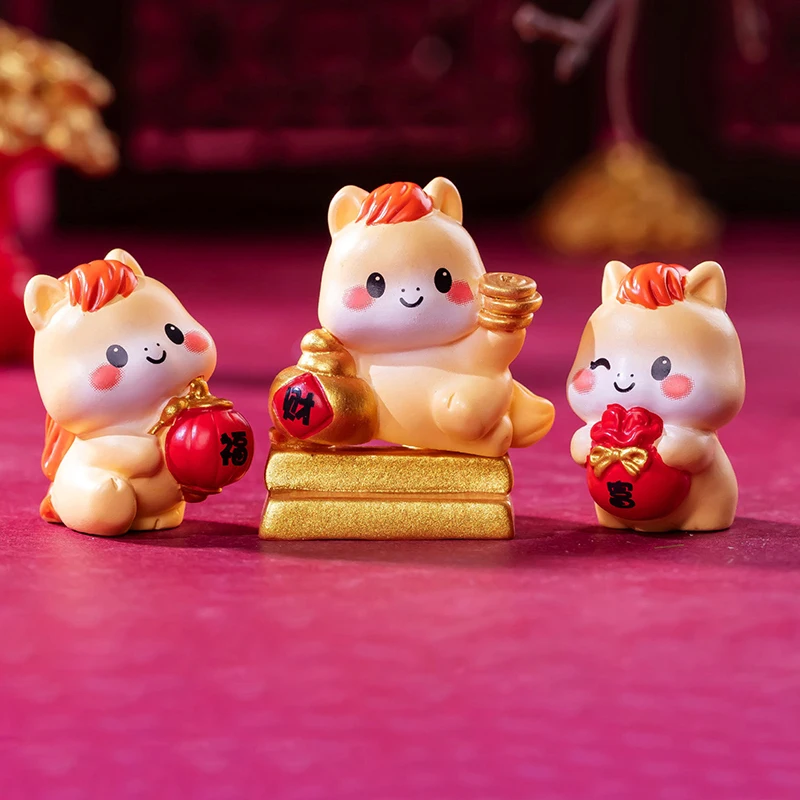 2026 New Year Figurines Miniatures Cartoon Lucky Horse Micro Landscape Ornaments Home Desk Decorations Room Decor Gift