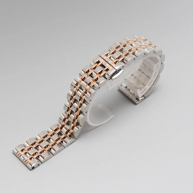 Polished Rosegold Gold Buckle Stainless Steel Watch Band Strap Bracelet