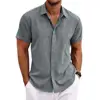 Short Sleeve Shirt Men's Casual Loose Fit Short Sleeve Lapel Shirt with Solid Color Buttons Placket Lightweight Summer for Male 6