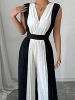 Modigirl Summer Elegant Party One Pieces Jumpsuit Woman 2025 Contrast Color Pleated Hight Wide Leg Pants Romper Jumpsuit Women - Image 6