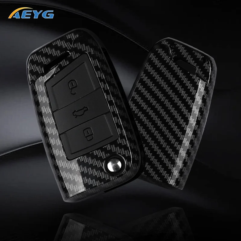 ABS Carbon Fiber Car Key Case Cover Fob For VW Volkswagen Golf 7 MK7 Tiguan MK2 For SEAT Ateca Leon FR 2 Ibiza Skoda Octavia
