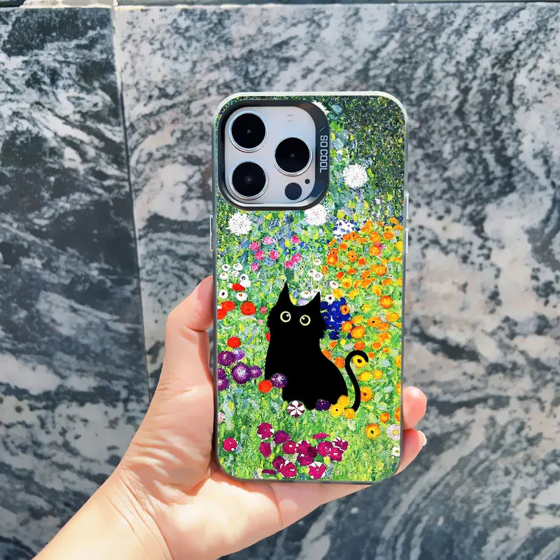 Claude Monet Whimsical Cat Art Shockproof Matte Phone Case with Laser Design