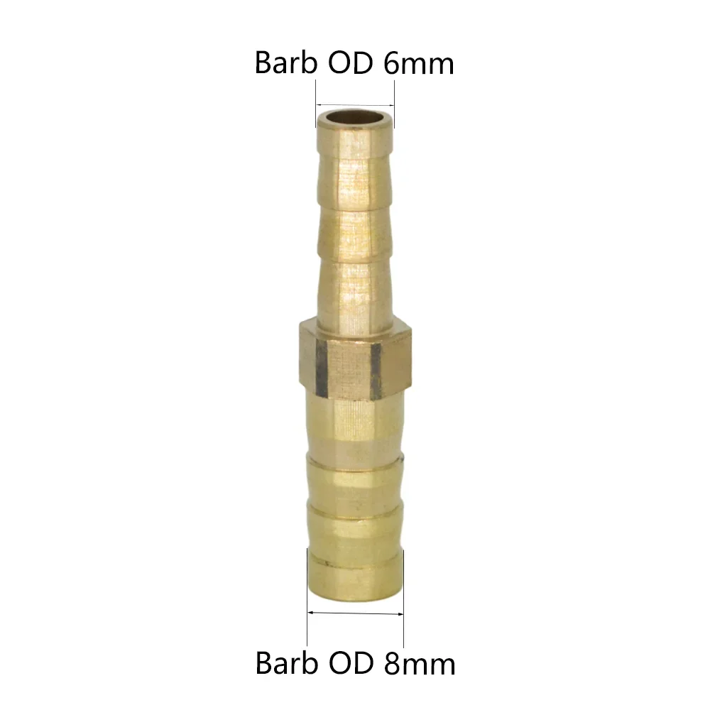 YQBS 4mm 6mm 8mm 10mm Brass 2 Way Straight Reducer Hose Barb Pipe Fitting Copper Coupler Connector Adapter