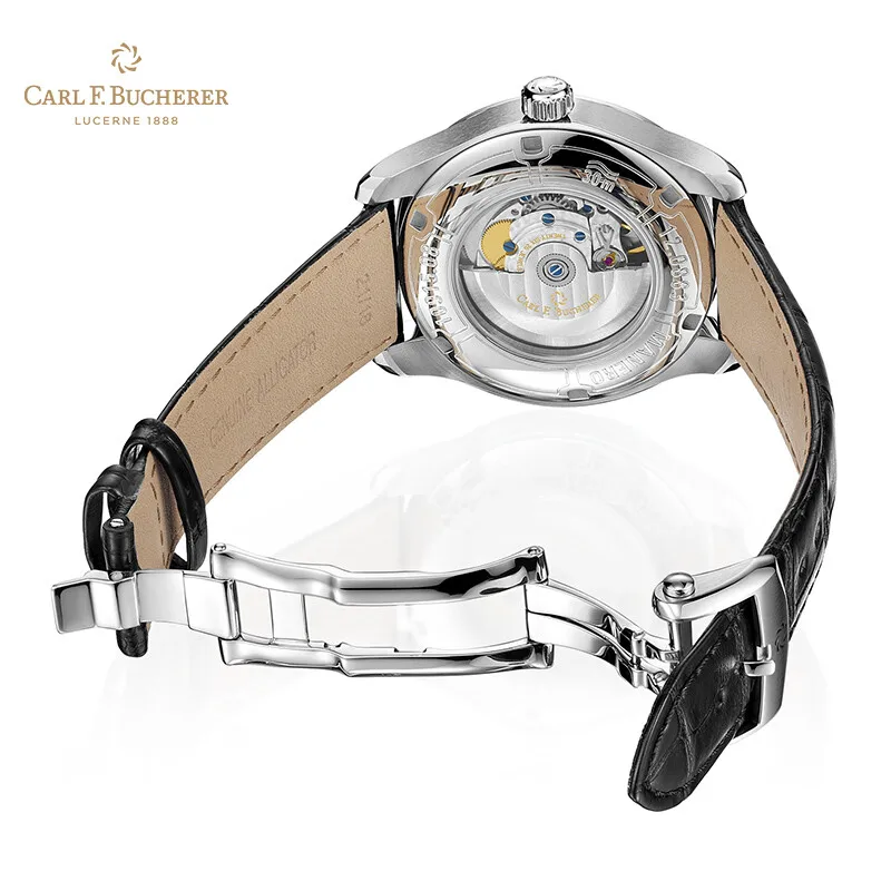 CARL F. BUCHERER Maleron Series Automatic Calendar Watch Crocodile Leather  Belt Mechanical Men's Watch Black 00.10915.08.33.01 - AliExpress