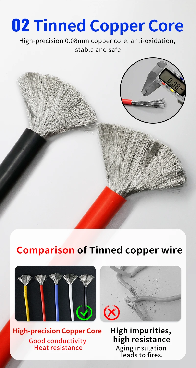 Description Picture 4 of itemRed Black Silicone Wire Cable 13 12 11 10 9 8 7 6 5 4 3 2 1 AWG UL3135 Ultra Soft Heat Resistant Cable Car Battery Automotive