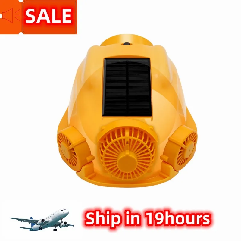 4-Fan Solar Helmet With Air Condition Bluetooth Radio Headlight 24000mAh Lithium Battery Power Bank Work Helmet Hard Cap 4 Fans