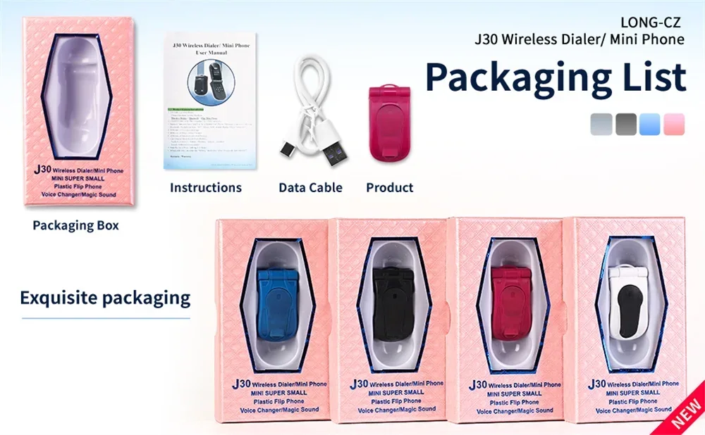 UNIWA J30 2G Mini Flip Phone with Push Button Wireless Bluetooth Dialer Multi-function FM Magic Voice Handsfree Earphone