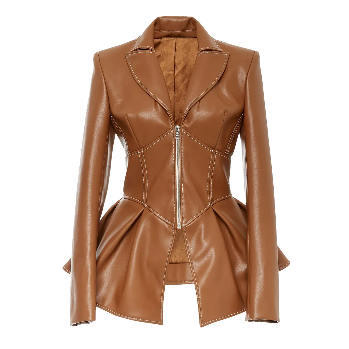 

Women's Jacket Spring Coat Wraps Ladies Solid Long Sleeve PU Outfits Motorcycle Leather Jackets ready to wear