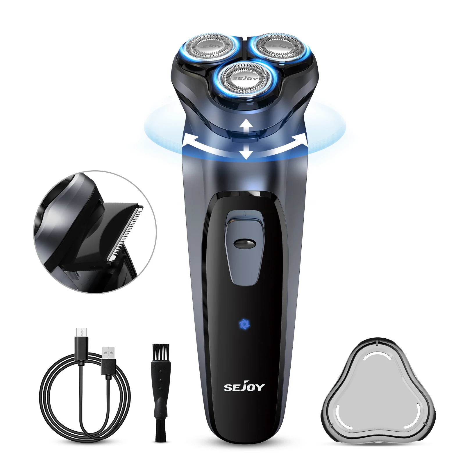 Afeitadora Eléctrica Flotante 3D Sejoy para Hombre, Máquina de Afeitar Recargable con Recortador de Pelo Eléctrico