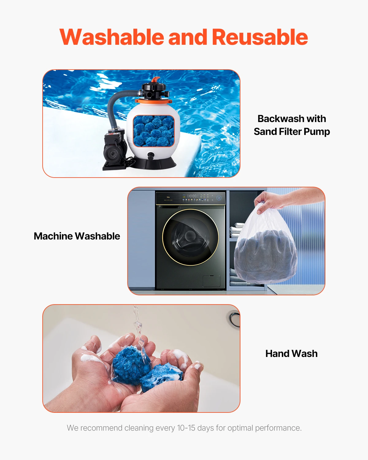 VEVOR Pool Filter Balls 1.5 lbs-4.6 lbs Reusable Blue / White Polyester Fiber Filter Media with Wash Bag for Pool Aquarium Tank