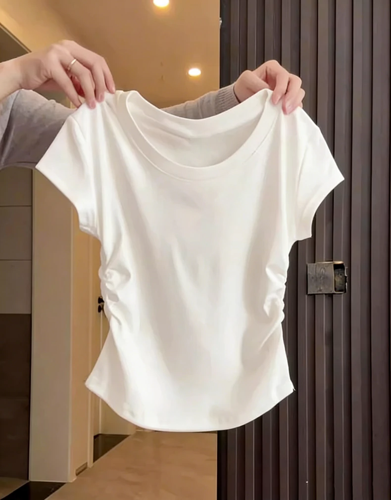 Women's Basic Solid Crop Top Short Sleeve Crewneck Skinny T-shirt Summer Casual Y2K Vintage Harajuku Streetwear