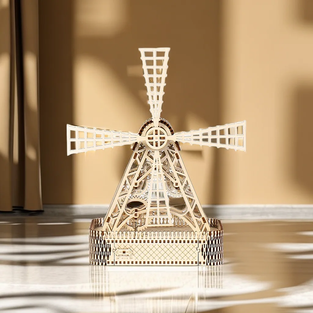 Tada 3D Large Wind Turbines DIY Wooden Puzzle Building Block Assembly Model Toys Creative Game For Children Kids Birthday Gift 2