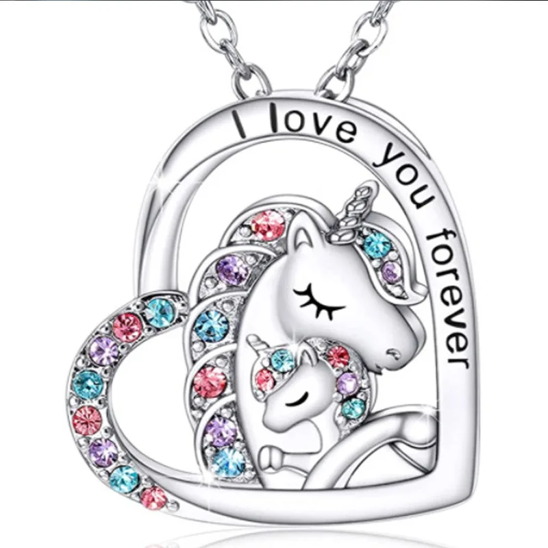 Jewelry Set Colorful Heart Unicorn Jewelry Set with Earrings Necklace and Rainbow Gemstones for Women and Kids