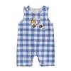 Newborn Baby Boys Girls Easter Jumpsuit Lovely Sleeveless Crewneck Egg Bunny Embroidery Plaid Tank Rompers for Toddlers 4