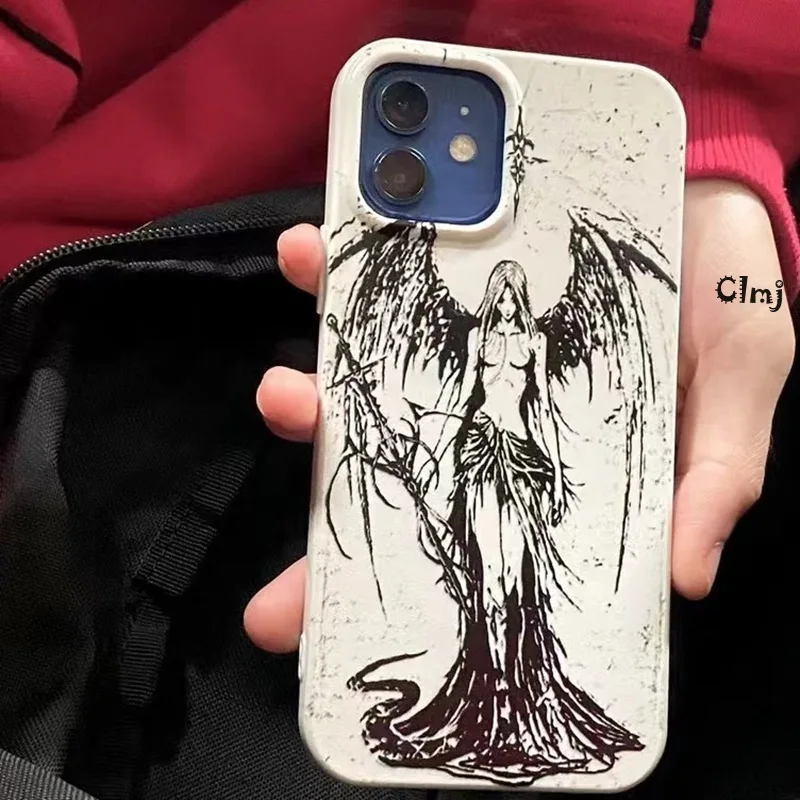 thumbnail image 1 of Clmj-funda de teléfono Punk Cool Angel, carcasa de silicona para iPhone 13, 12 Mini, 11, 14 Pro, Se 2020, X, XR, 7, 8 Plus, XS Max, 1 of 4