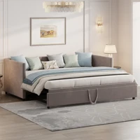 Диван-кровать Rosahqnda Day, 90/180x200 см, мягкий диван-кровать с решетчатыми каркасами, многофункциональная кровать, бархатная ткань, серый, без матраса — изображение 2