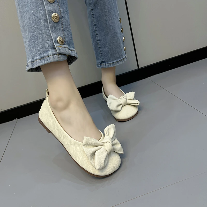 Women's Thin Sole Foldable Ballet Flats Women Travel Hotel Shoes Wide Foot Ladies Butterfly Knot Loafers Woman Orthopedic Shoes