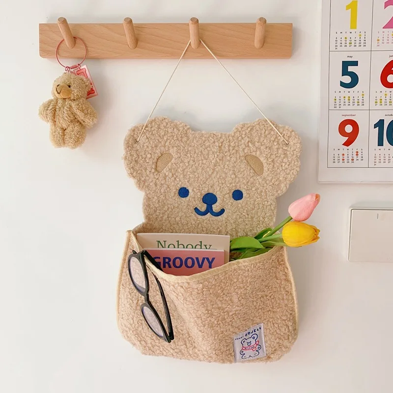 

Japanese plush cute bear wall hanging storage bag ins wind girls dormitory wall hanging storage bag decorative hanging pocket