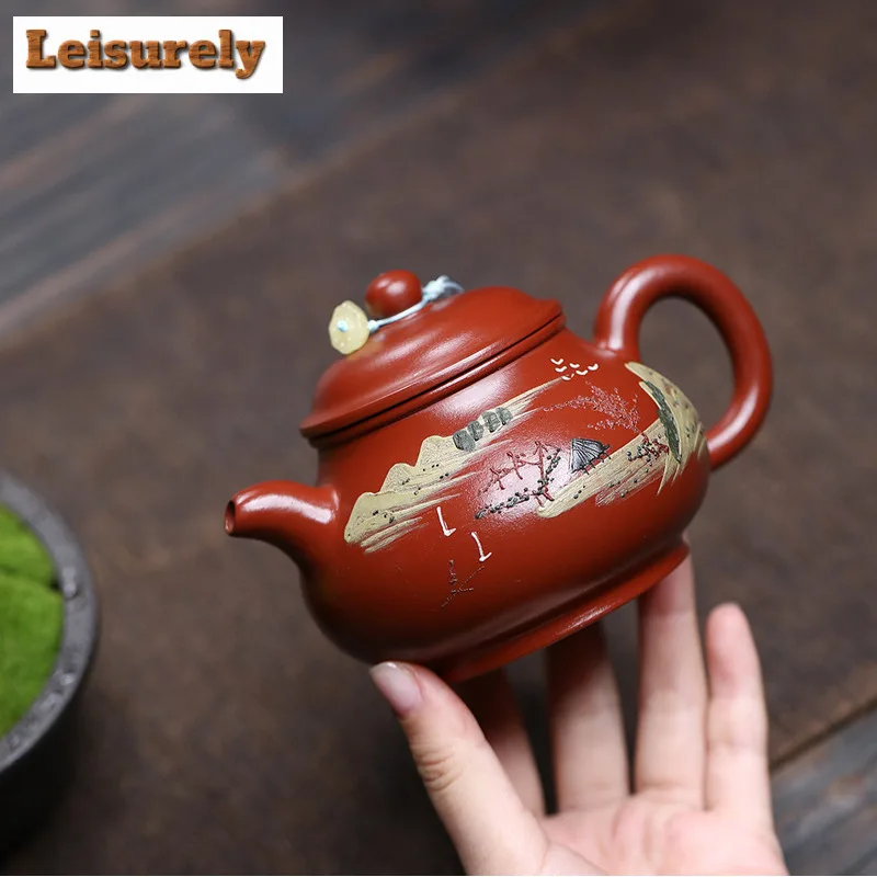 260ml Authentic Yixing Purple Clay Teapots Handmade Pan Pot Raw Ore Dahongpao Mud Kettle Chinese Zisha Teaset For Tea Collection