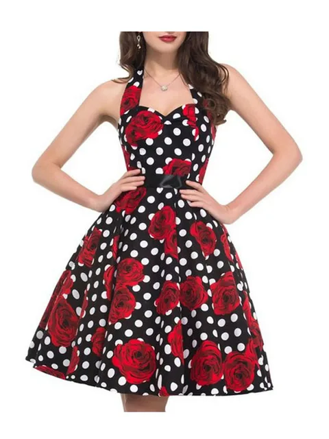 112558-9d72f7.jpg Robe d'été décontractée femmes à pois rétro Robe trapèze Pin Up Robe Vintage années 60 50 Rockabilly Robe d'été