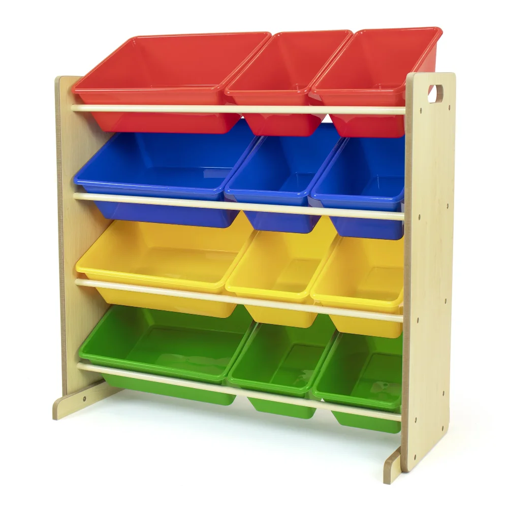 

Humble Crew Children Wood and Plastic Toy Storage Racks with 12 Bins, Multi-Color organizer box storage