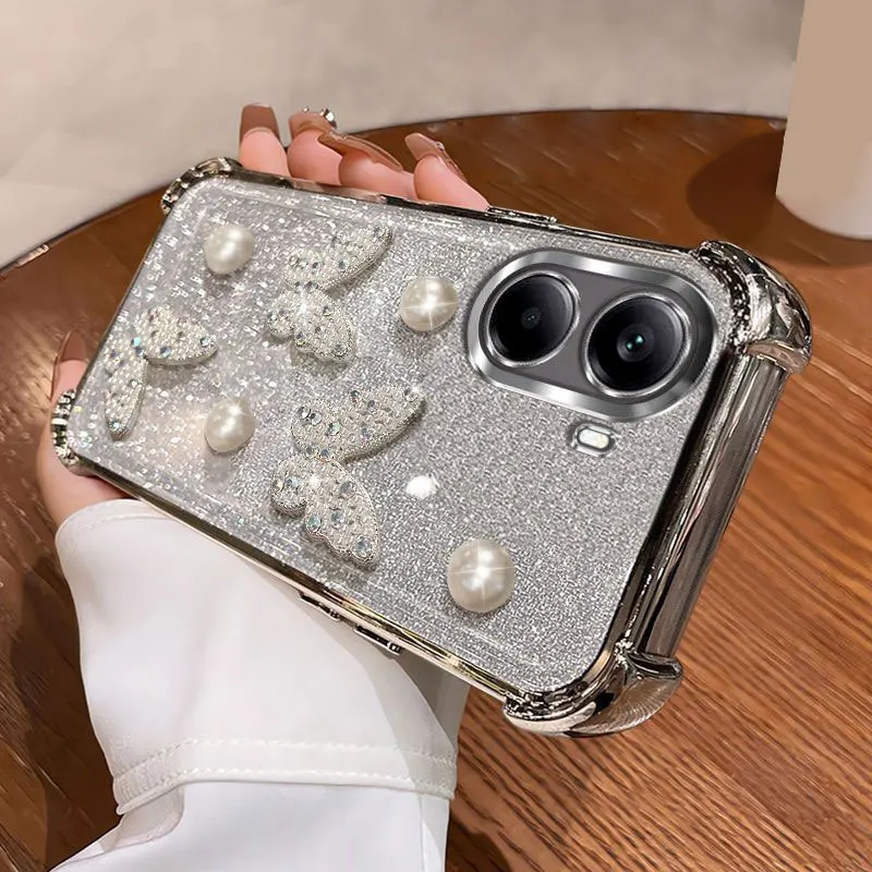 Luxury Pearl Butterfly Bracelet Shockproof Plating Glitter Case Cover