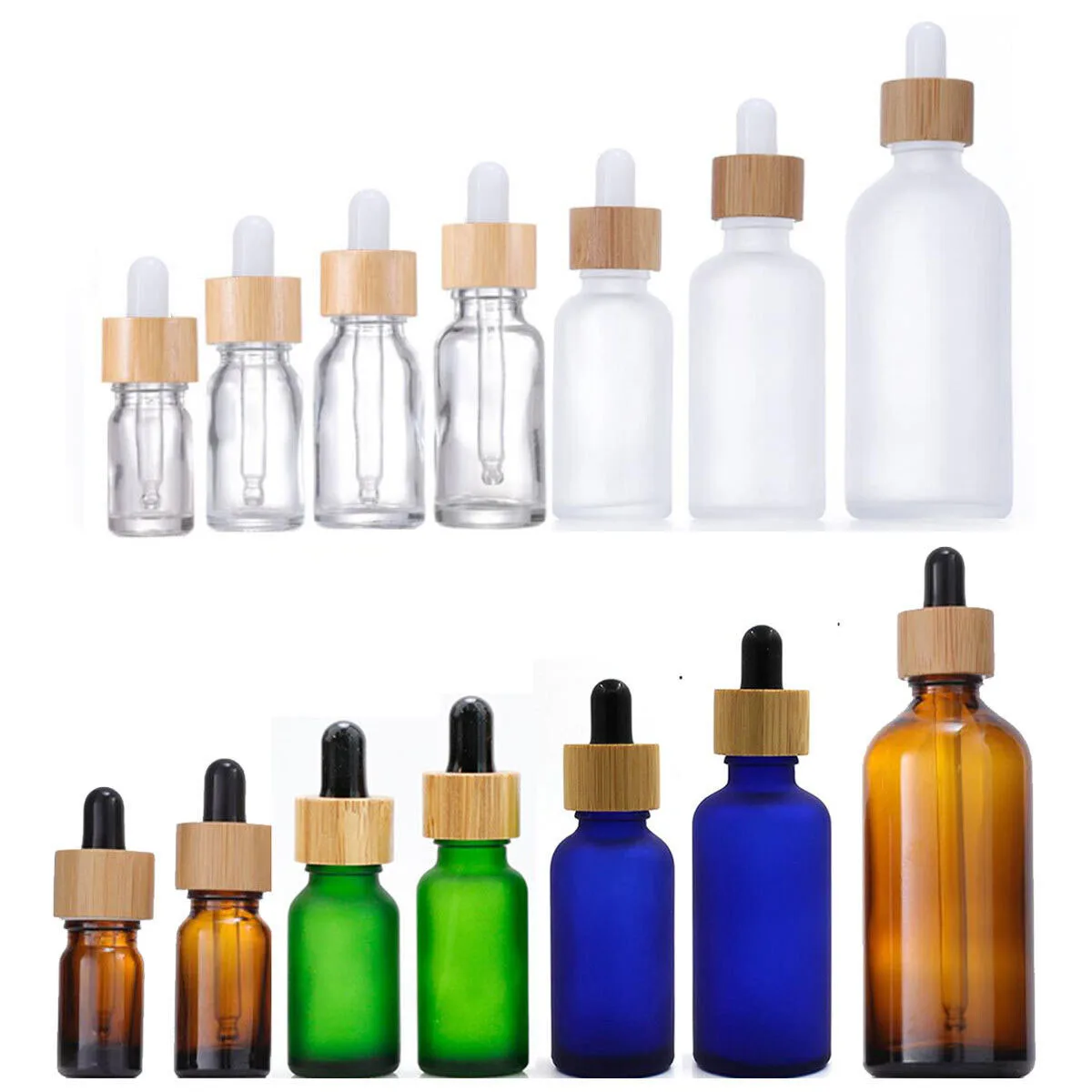 5X 10X 5ml-100ml Essential Oil Pipette Bottle Cosmetic Glass Dropper Packaging Container with Nature Bamboo Cap Eye Ear Drop