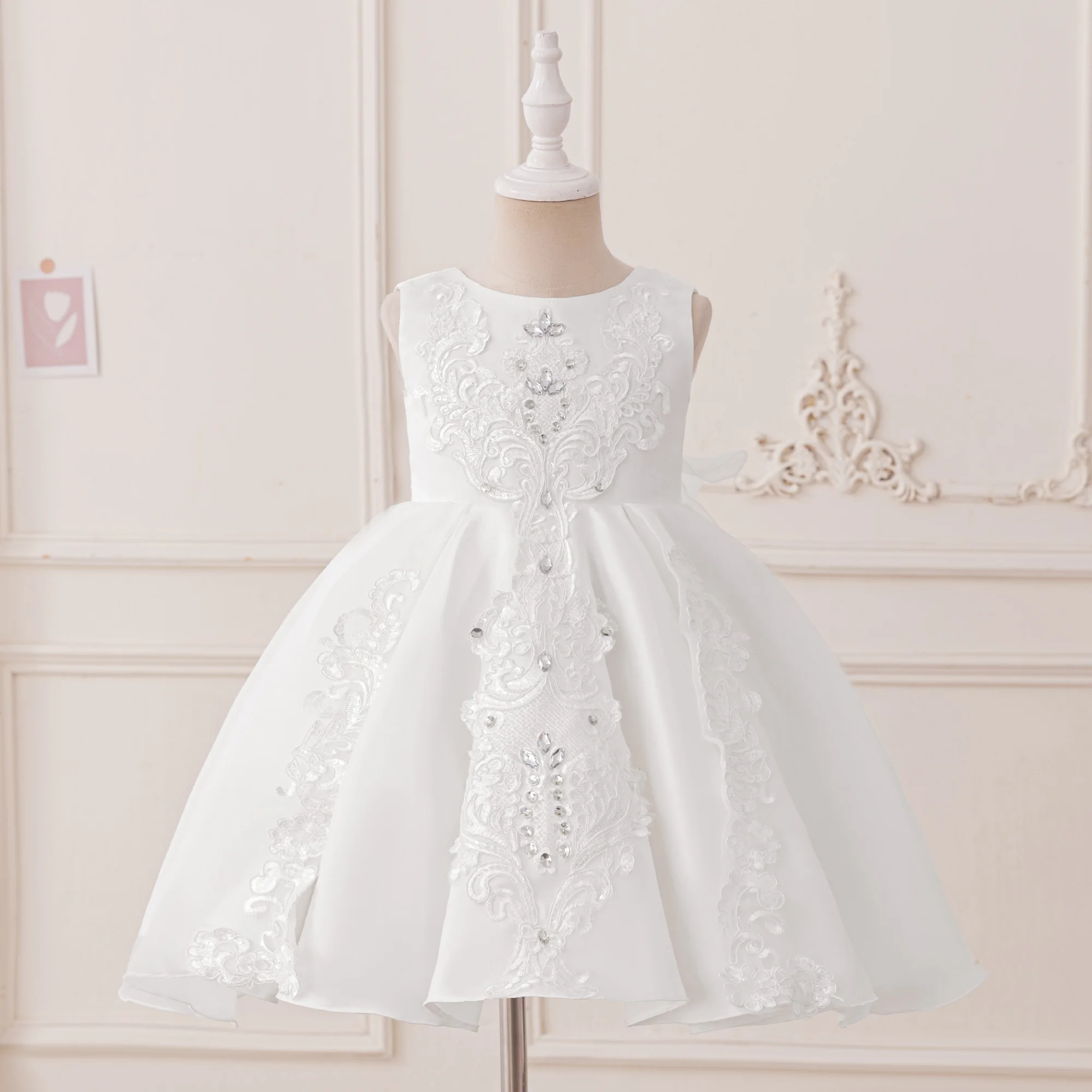 White Wedding Baby Girl Party Dress Elegant Big Bow Baptism