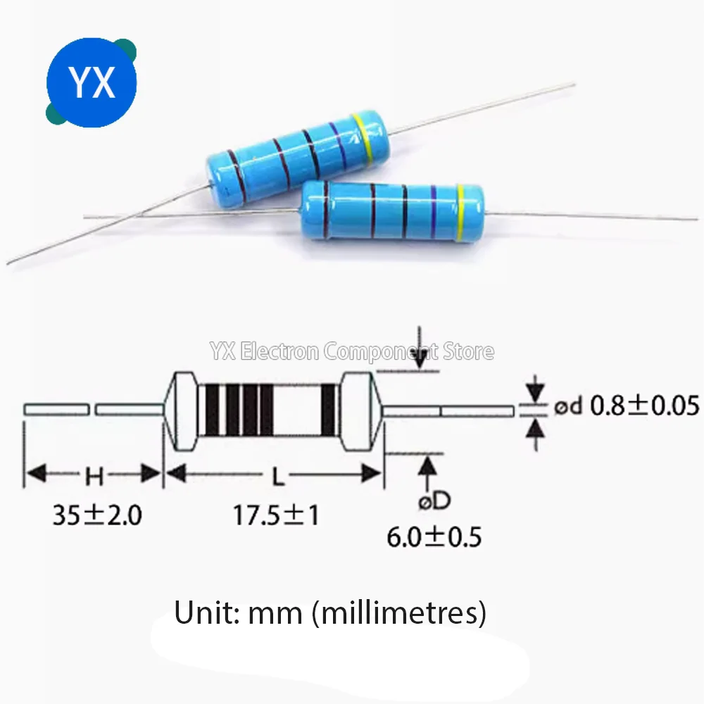 20PCS 3W metal film resistor 1% Five-color Ring Power Resistor 0.1R~1M 3.3 4.7R 10R 100R 220R 470R 1K 2.2K 10K 22K 4.7K 100K Ohm