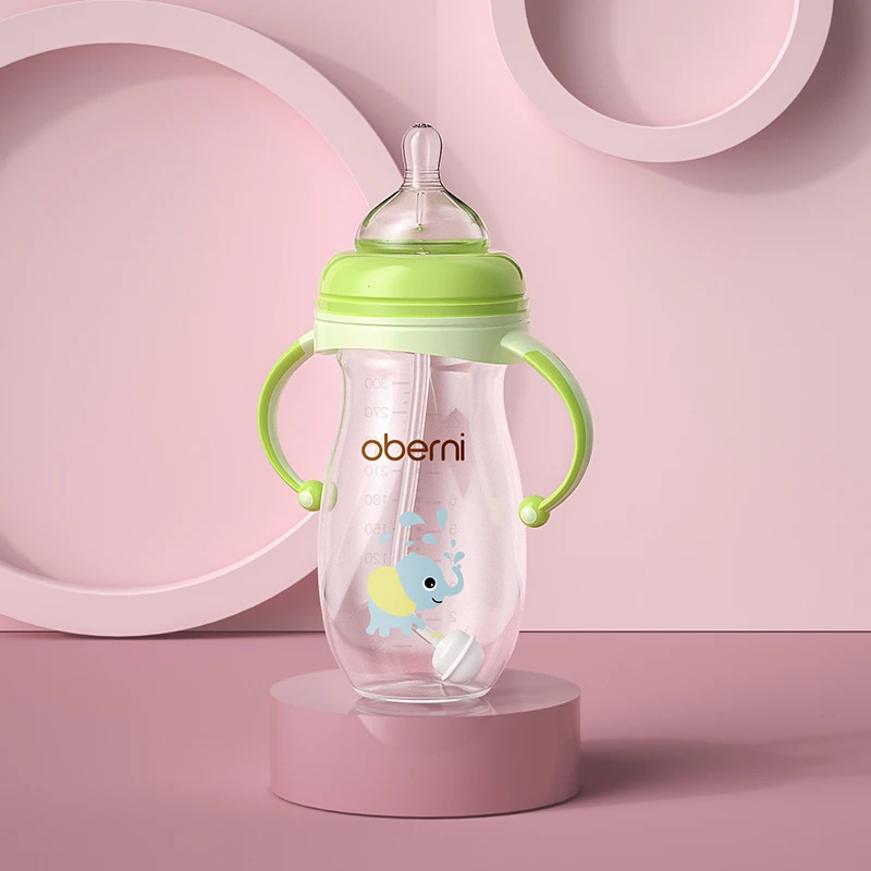 

Oberni baby bottle anti drop straw handle plastic with Silicone nipple baby milk bottle for baby children boy and girl