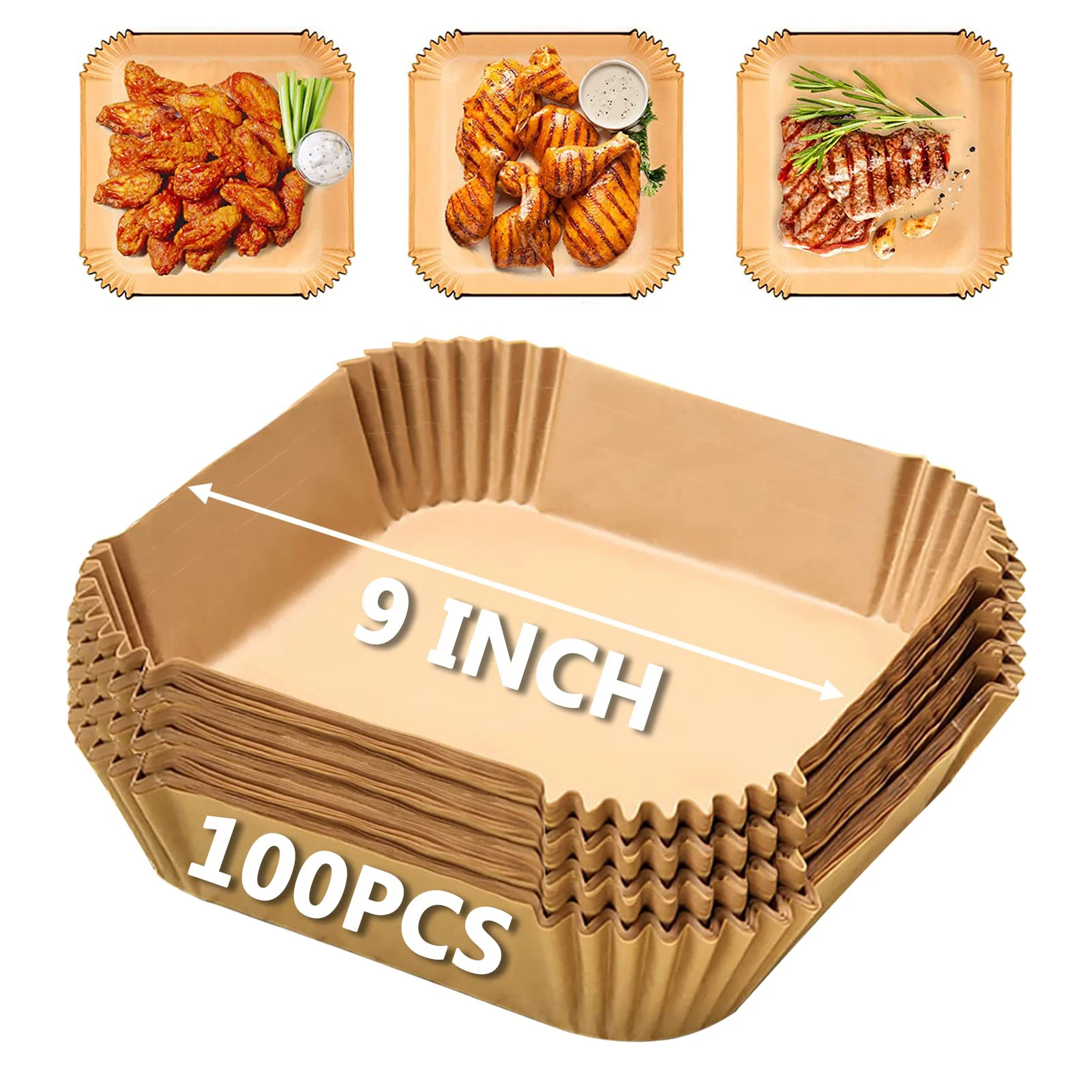 Square Air Fryer Baking Paper Liners 23cm Large 9-inch Hot Airfryer Disposable Special Parchment Paper Trays Oven Mold XXL