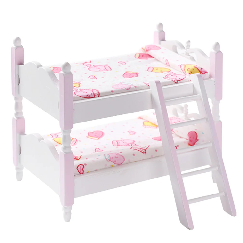 

Dollhouse Bunk Bed Beds Wooden Miniature Furniture Children's Room 1/12 Scale Cotton