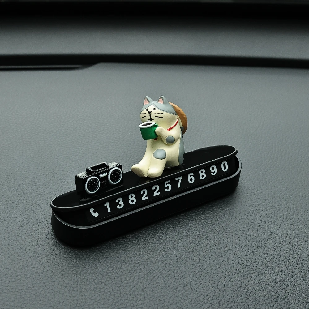 thumbnail image 1 of Letrero de número de estacionamiento temporal con forma de gato en blanco y negro, accesorio y decoración para automóviles de alta calidad, gestión de estacionamiento, 1 of 5