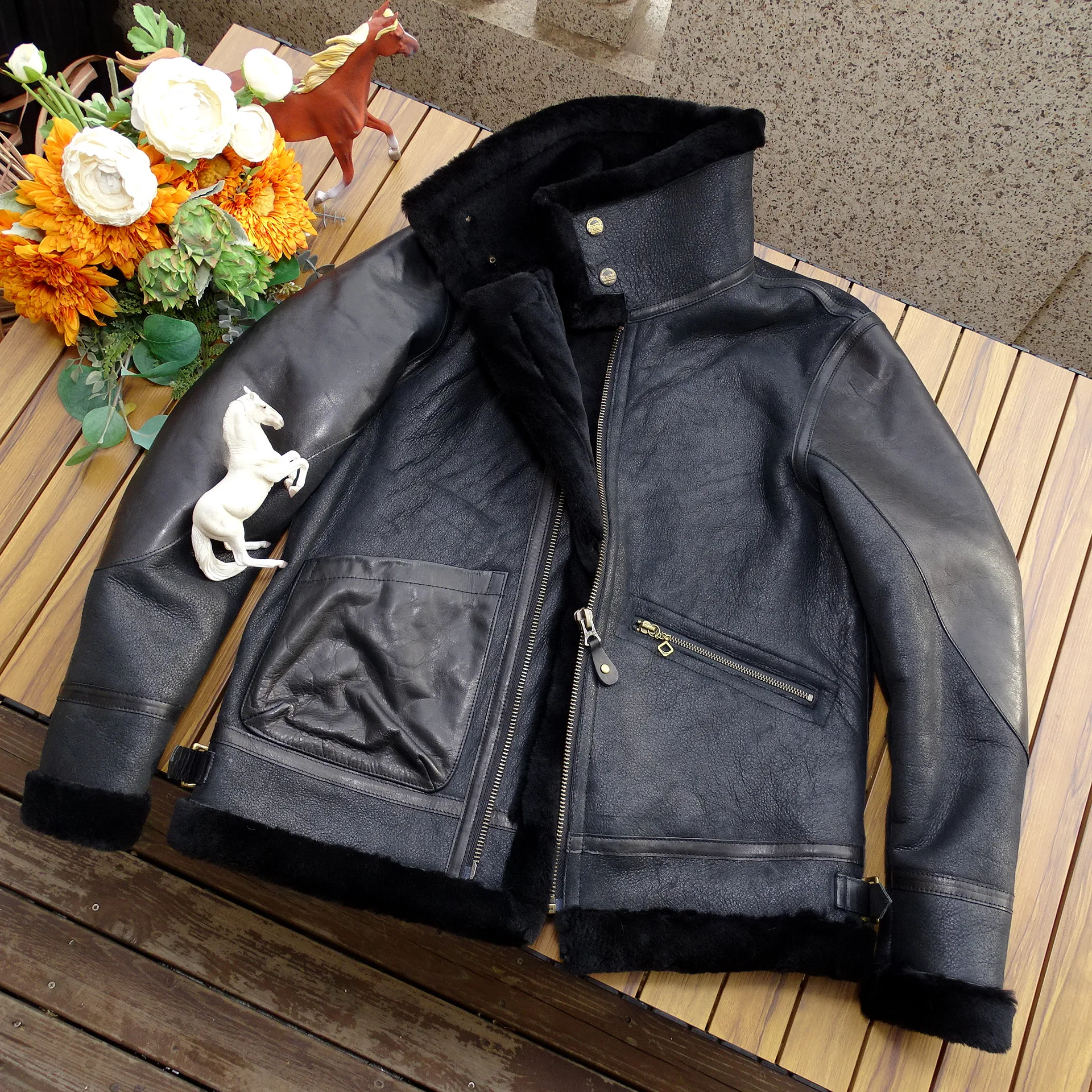 MensB3ShearlingFlightJacketSlimShortFitMotorcycleMilitary