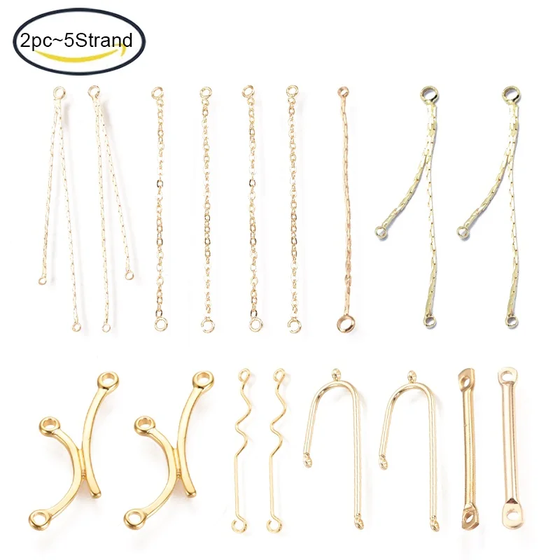 

2-20pcs Brass Chandelier Component Links 3 Loop Connectors Nickel Free Real 18K Gold Plated 40x14x1.5mm Hole: 1mm
