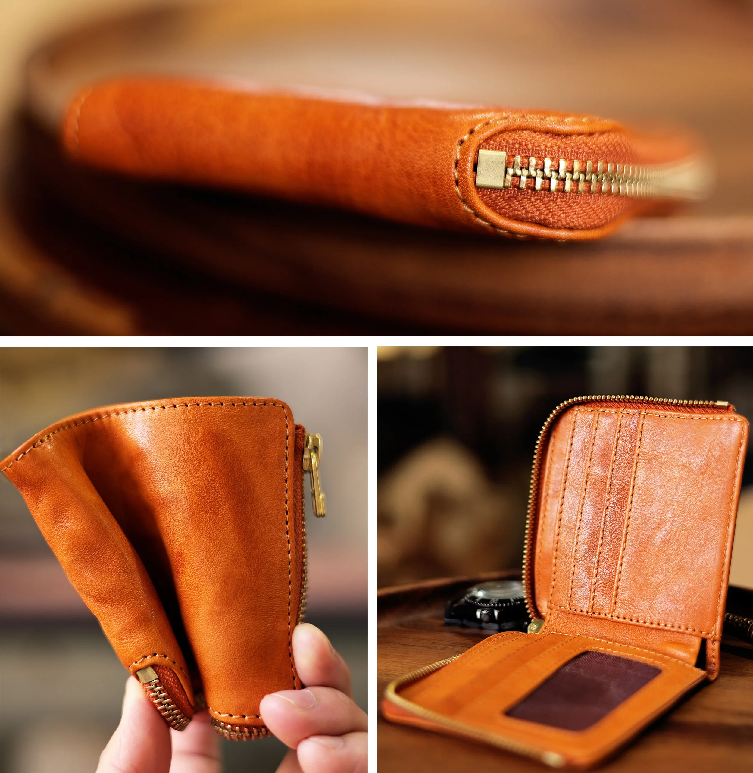PNDME mode hochwertige pflanzlich gegerbte rindsleder männer kurze brieftasche vintage echtes leder ID kreditkarte halter geldbörse – Detail 1