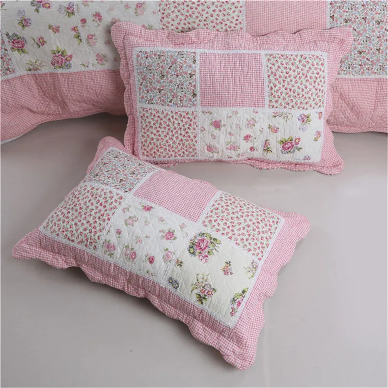 Patchwork-Kissenbezug aus 100 % Baumwolle, dekorative Kissenbezüge für Zuhause, rosa Blumen-Kissenbezug, Vintage-Stil, Shabby-Chic, gesteppter Kissenbezug – Detail 2