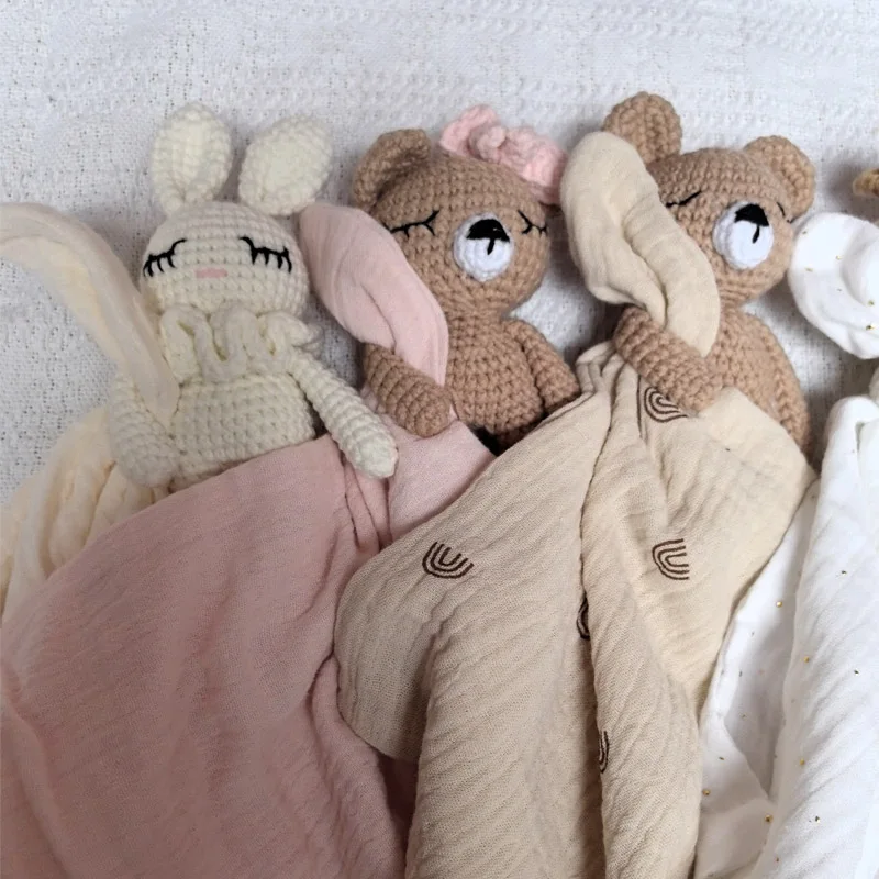 Handmade Baby Cotton Muslin Comfortable Blanket Cute Cat Doll For Infant Kids Sleep Appease Towel Rabbit Bear Saliva Scarf 4