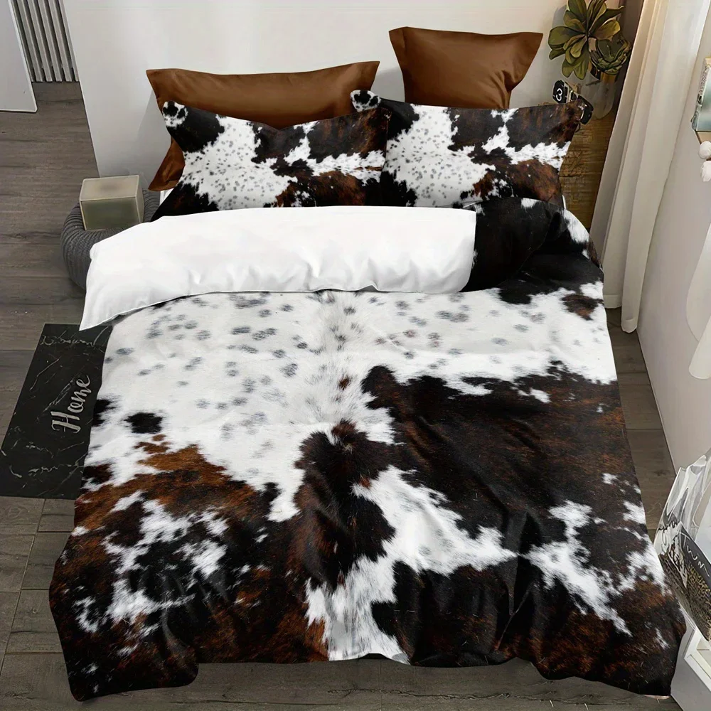 Fur Pattern Stitching Print Rustic Cowhide Style Bedding Set Soft Comfortable Duvet Cover For Bedroom Guest Room