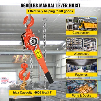3 Ton/1.5 Ton Manual Lever Chain Hoist 1.5M 3M 6M Portable Hand Block Lifting Come Along Puller Pulley Hook Mount Ratcheting 1