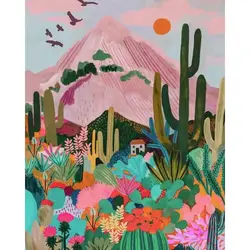 DIY Oil Painting Kit - Pink Scenery Acrylic Art on Canvas - 20x30cm Diy Frame (SKY BLUE)