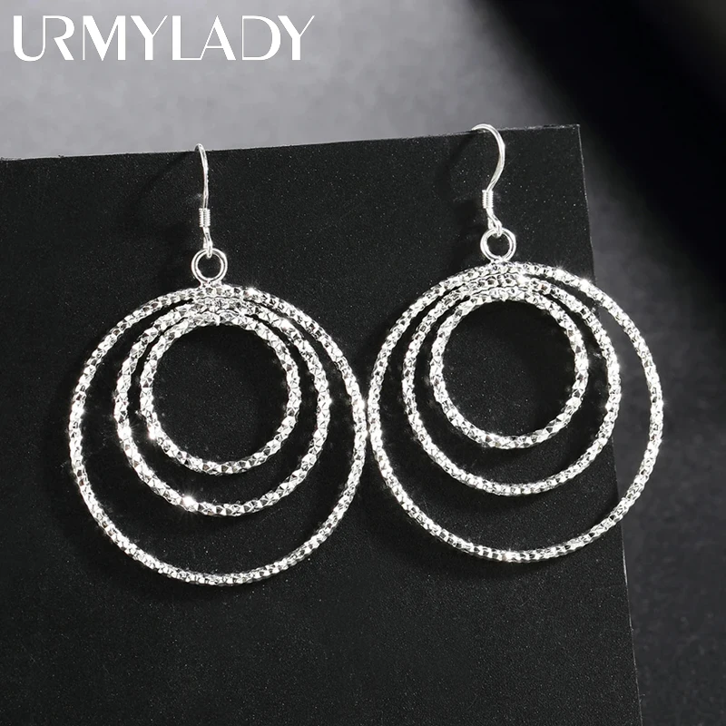 Charm 925 Sterling Silver Fashion Three circle big Earrings for Women High Quality Jewelry Party Gift drop earring wedding silver earrings womens earrings silver dangle earrings