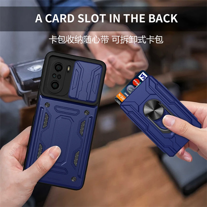 For xiaomi poco f3 case slide card camera armor phone case for pocophone little poco f3 f 3 pocof3 f3poco car holder back cover 5