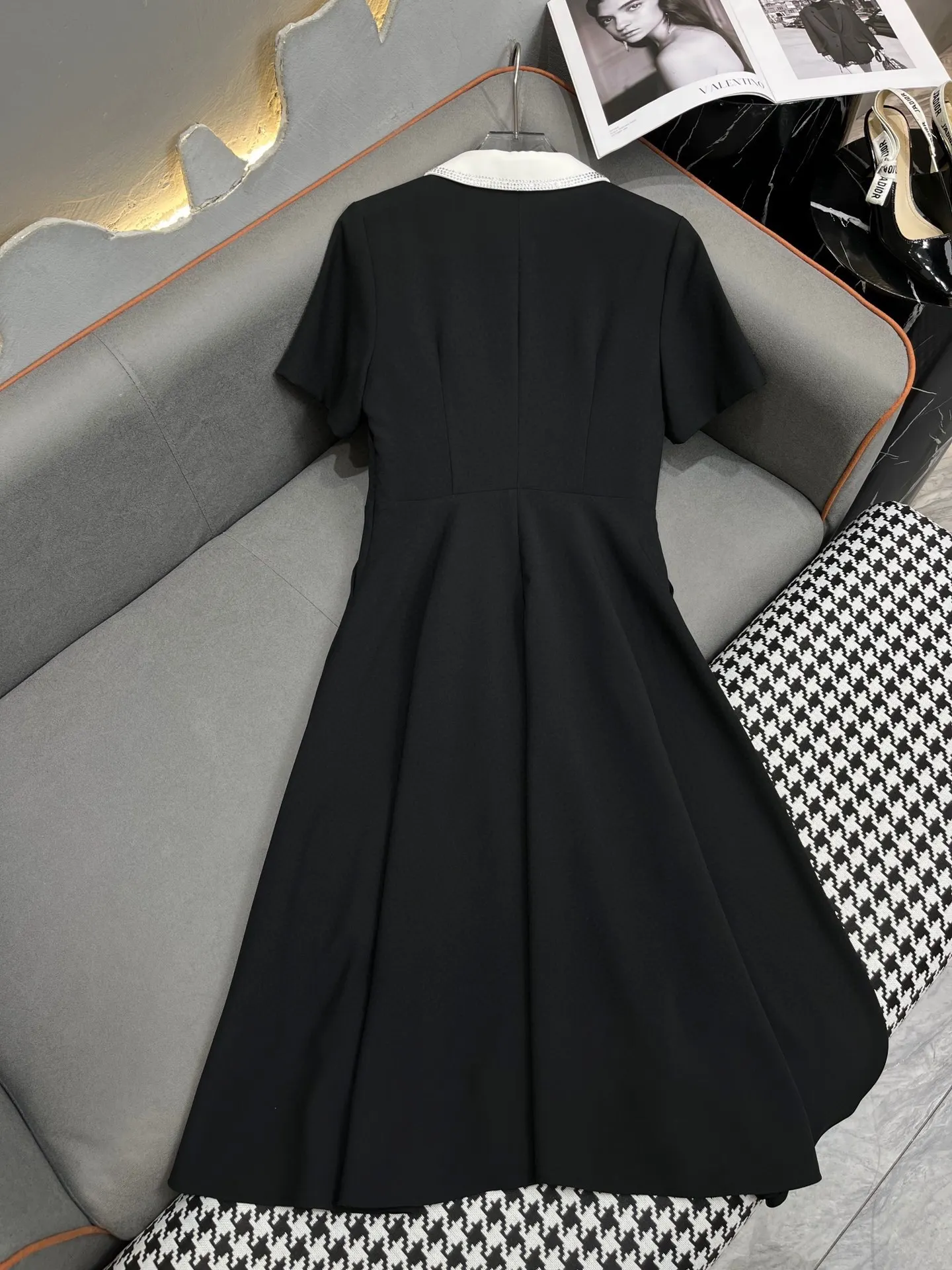 2024 Summer New Women's Dress Fashionable and Elegant Collar Hot Diamond Women's Flip Collar Dress