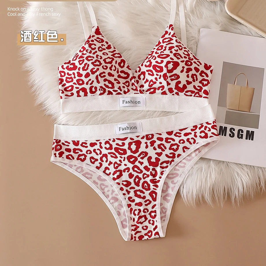 Women Lingerie Set Seamless Bra Set Low Waist Panties Leopard Bralette Vneck Sport Brassiere Female Cotton Underwear